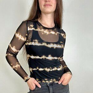 *Iris Black and Brown Mesh Long Sleeve Top